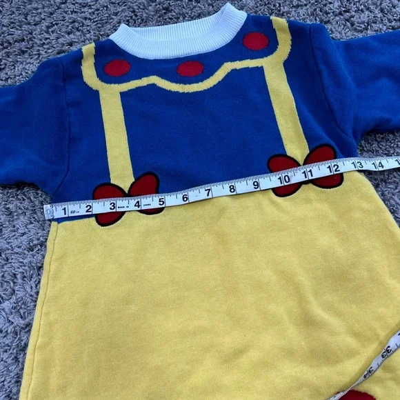 Vintage Kids Snow White Inspired‎ Knit Dress Blue Yellow Apples Bows 6 7 size - Picture 5 of 7
